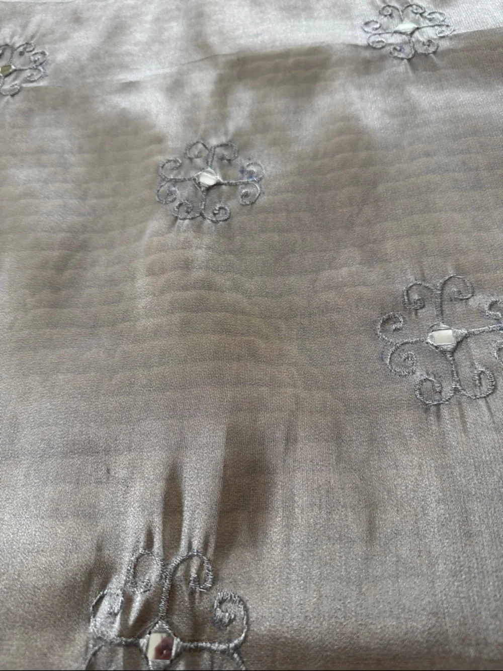 Fancy Silver Embroidered Square Table Topper NWOT